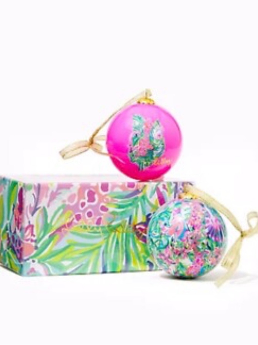 Lilly Pulitzer Pink & Green Decorative Ornament Set of 6